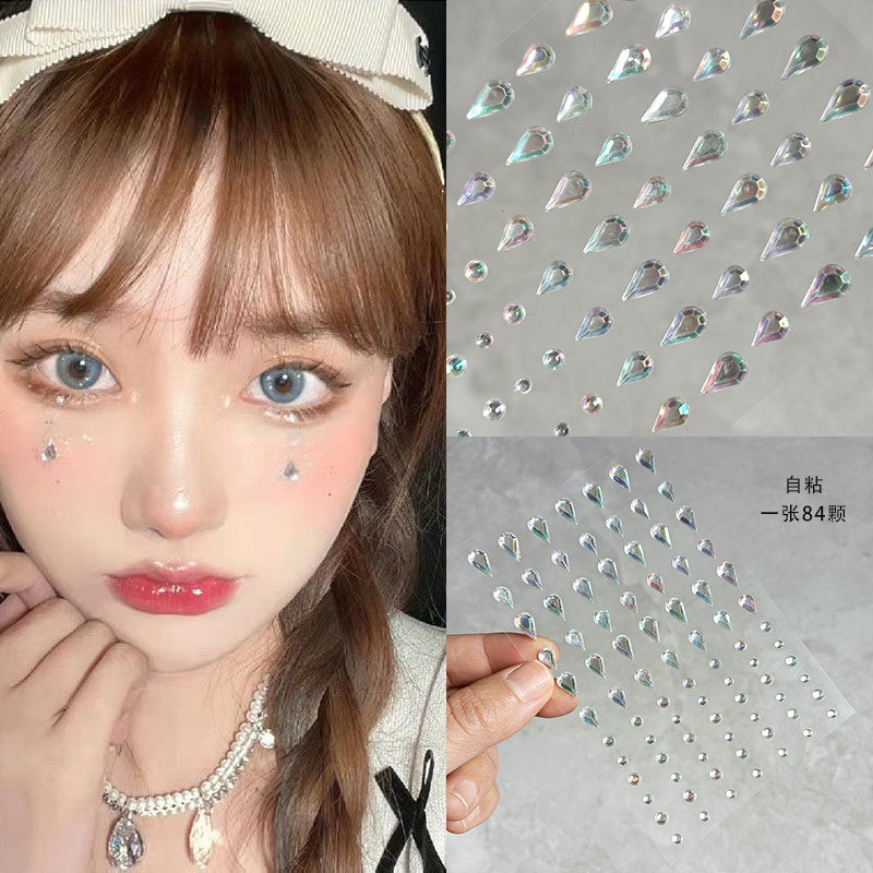 Raíz de montaña flash diamante lágrima Pegatinas de diamante pentagrama estrella ojo maquillaje gota de agua roto Diamante autoadhesivo dopamina Perla cara pegada Diamante