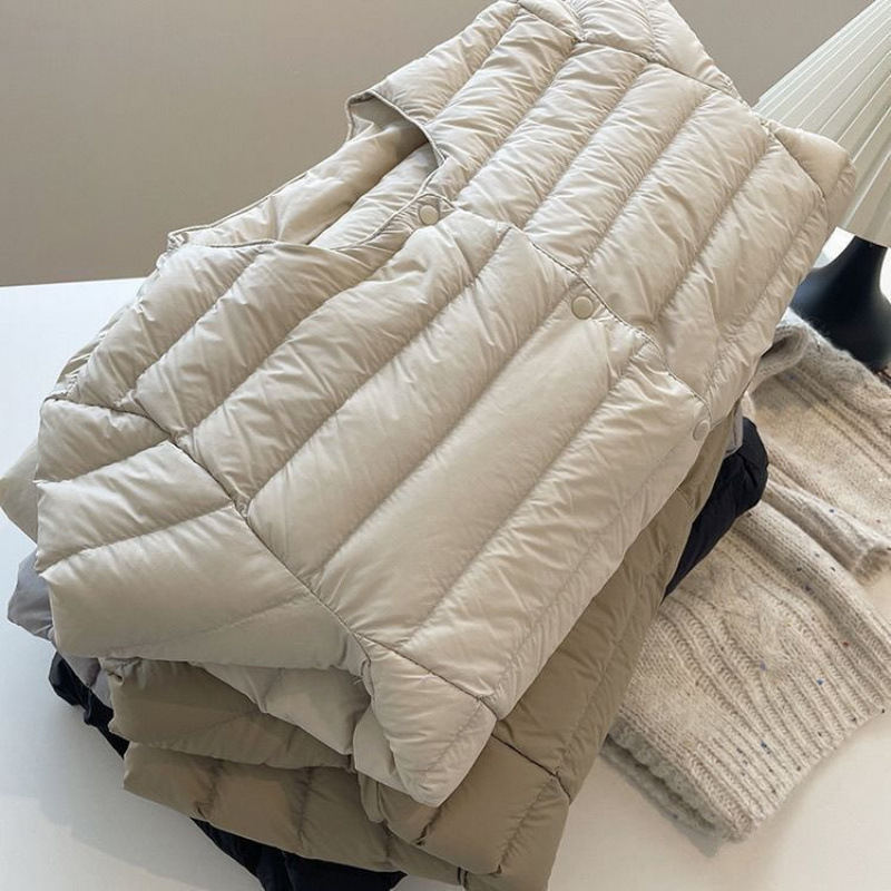 90 White Duck down Jacket Lining, Lightweight Autumn and Winter Short Style Layered Collarless Inner Layer, Lightweight Warm Jacket