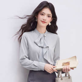 秋高级感衬衫女新款职业OL上衣宽松显瘦百搭休闲高端大牌飘带衬衣