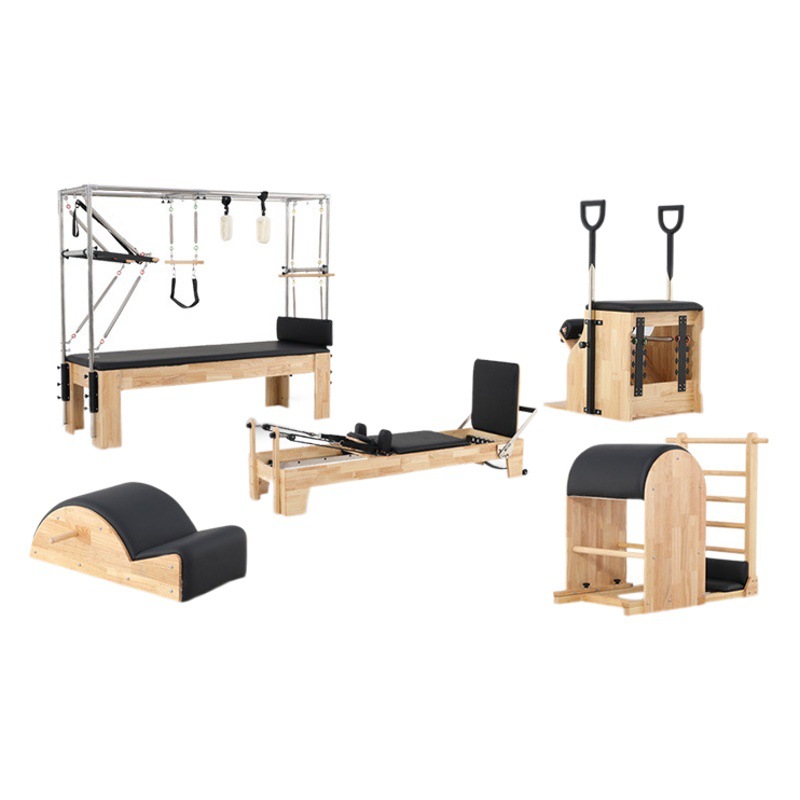 Cama de Pilates de Madera de Arce para Estudio de Yoga, Entrenamiento Personal, Equipo Grande, Escalera, Cubo, Silla de Pilates Estable, Corrector, Juego de Cinco Piezas