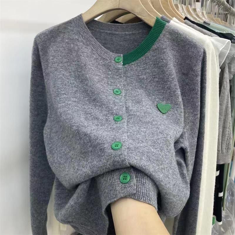 秋冬新款韩版爱心拼色贴布宽松打底长袖毛针织衫开衫上衣女装|undefined