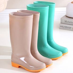 High-Top Cowhide Fleece-Lined Cotton Rain Boots Waterproof Shoes Slip-On Rubber Boots Women Adult Kitchen Warm Winter