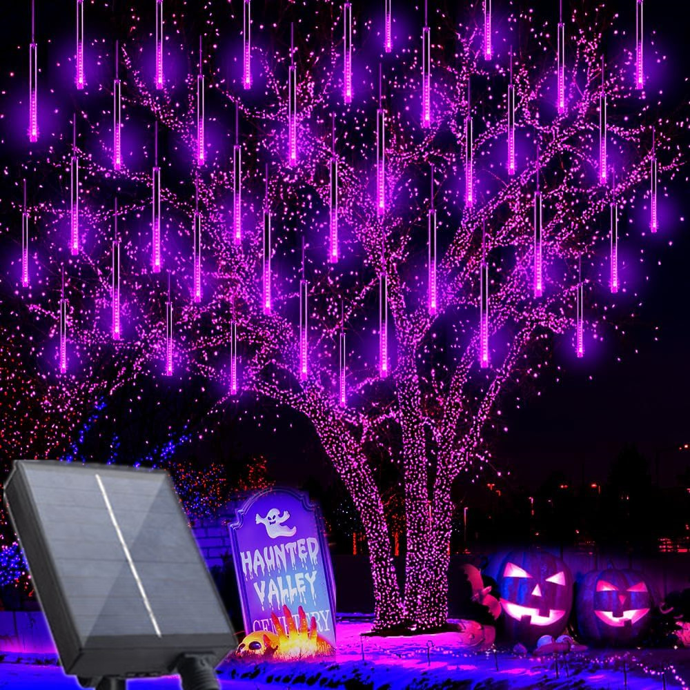 Lluvia de meteoros luz LED Cadena de luz meteoro luz solar árbol colgante luz decorativa luz impermeable colorido Cadena de luz de color