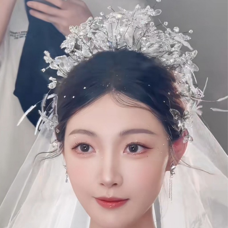 新しいハイエンドの年齢を軽減するクラウン、絶妙なラインストーンの蝶のヘッドバンド、ヘアアクセサリー、ウェディングドレス、イブニングドレス、甘いレトロなアクセサリー|undefined