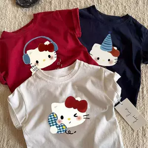Хлопковая летняя мультяшная детская футболка с коротким рукавом подходит для мужчин и женщин с круглым воротником