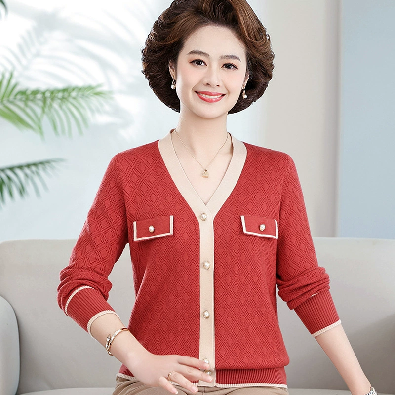 2024 Весна Новые мамы среднего и пожилого возраста носят модный трикотаж в западном стиле, женский свитер, нижняя рубашка, вязаный кардиган