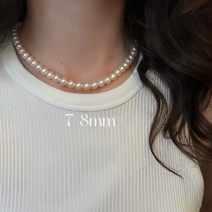 7-8mm正圆淡水珍珠项链妈妈链串链极光微微瑕S925银扣轻奢小众