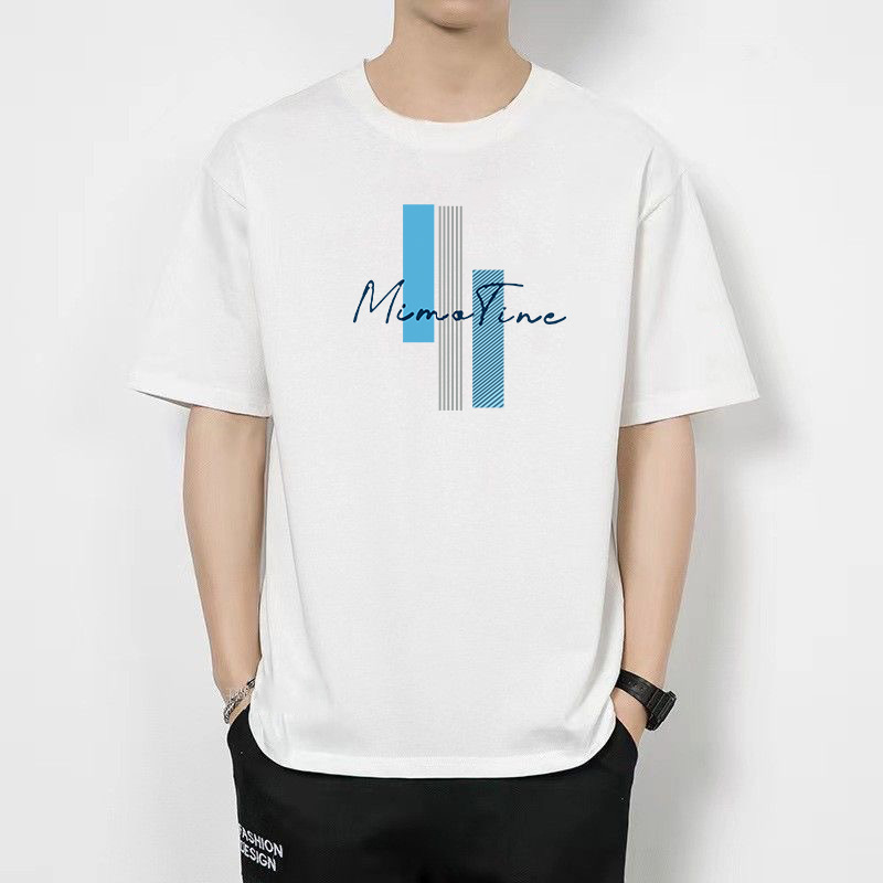 Estilo americano carta delgada cuello redondo Camiseta de manga corta de los hombres camiseta de moda corto de moda todo fósforo casual Top ropa camiseta de los hombres