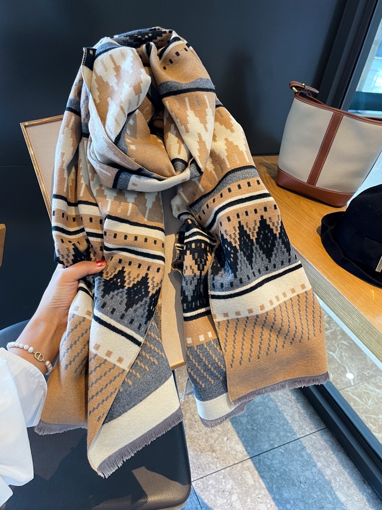 Wunderschöner Maillard-Farbdiamant-Herbst-Winter-I-Mitation-Kaschmirschal für Frauen, dicker und warmer großer Schal,_voghion.com