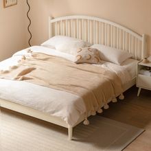 简约奶油风双人床北欧家用大床实木床主卧白色竖琴床现代四季通用