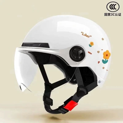 scooters, with dual visors, Motosiklet dəbilqələri - transparent-short-lens-huiqi-white-small-floral-single-lens-1-piece-national-standard-3c-certified-mega-discount-sale
