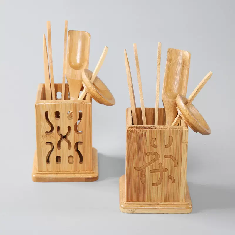 竹制茶道六君子四方镂空茶字茶夹茶勺茶桌配套配件工厂批发茶具