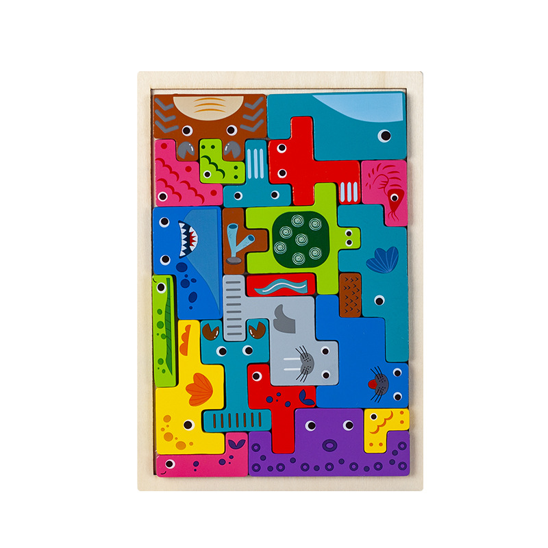 Tetris, bloques de construcción, animales, rompecabezas de madera tridimensionales creativos, personajes, entrenamiento de pensamiento cognitivo, juguetes de rompecabezas image 10