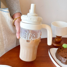 简约夏天水杯女生双饮带手柄桌面塑料杯高颜值情侣家用吸管杯子