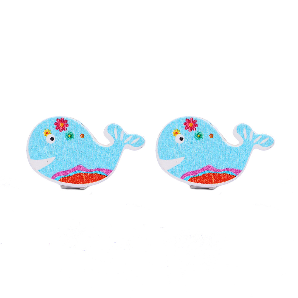 Cartoon Style Animal Rainbow Wood Stoving Varnish Womenu0027S Ear clips 1 Pair