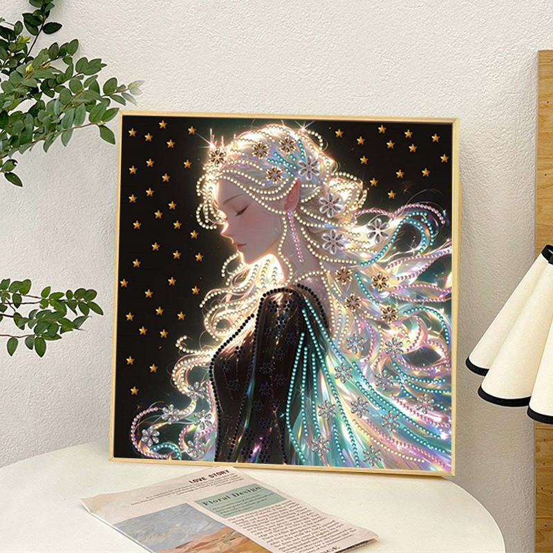 Pintura de Diamantes 5D con Forma Irregular de Princesa de Fantasía, Pintura de Diamantes DIY, Pintura de Diamantes con Puntos de Cristal, 30×30