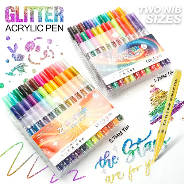 Cross-Border Hot-Selling Glitter Acrylic Marker Set for Students and Children, Art Drawing Pens, DIY Journaling Colored Pens