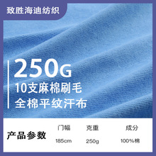10s麻棉刷毛面料 250g全棉平纹汗布 休闲服长袖T恤服装针织布料