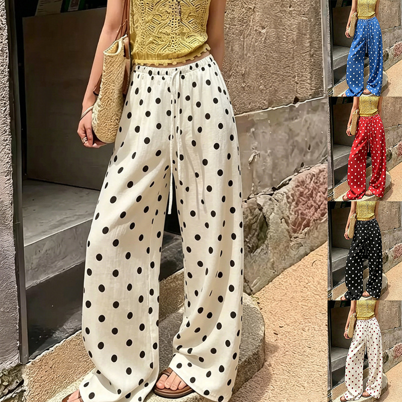 European and American Cross-Border Foreign Trade Women's Clothing Hot-Selling Items Independent Site Shein Amazon Temu Polka Dot Casual Long Pants Straight-Leg Pants European and American Cross-Border Foreign Trade Women's Clothing Hot-Selling Items Independent Site Shein Amazon Temu Polka Dot Casual Long Pants Straight-Leg Pants