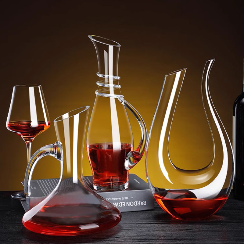 Decantador de cristal de vino pourer con mango hogar separador de vino rápido vino extranjero boca oblicua decantador olla