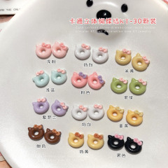 甜甜圈猫咪蝴蝶结美甲饰品萌趣可爱立体树脂钻diy穿戴指甲小配饰