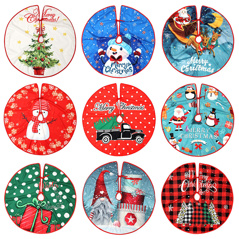 Christmas decoration supplies cross-border Christmas tree skirt printed linen cartoon old man party atmosphere decoration decoration