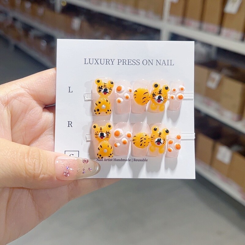 Cross-Border Handmade Wearable Nails, Hand-Painted Pinch Style, Cute and Childlike Style, Short Style, Removable, Genuine Wholesale