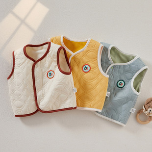 Baby vest spring and autumn men's and women's baby vest thin double-layer outer wear cardigan boys and girls vest newborn waistcoat