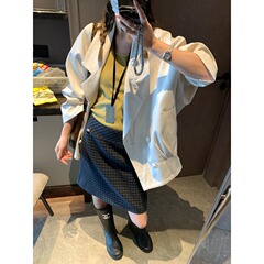 摩且 英伦风腔调 亚麻混纺廓形博主感双排扣风衣外套短款 MQ0716
