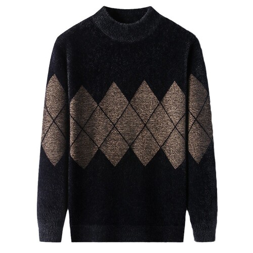 Cross-border mink fur men's sweater autumn and winter high-end thick half-high collar 2025 new warm base shirt wholesale