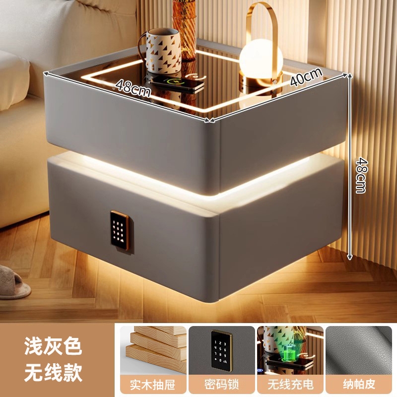 Mesa de cabezal de cama moderna lujosa inteligente con luces de alto nivel de sensación de dormitorio estante de cabezal de cama de viento de crema almacenar gabinete bajo junto a la cama