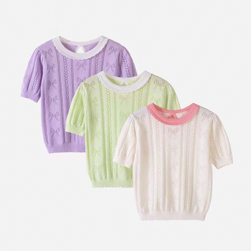 Knitted summer cotton light and thin breathable sweater girl's