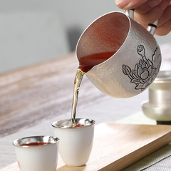 GJU8銀壺純銀999純手工泡茶壺快客杯蓮花心經功夫茶具家用銀茶壺