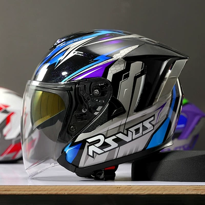 Motosiklet kaskı (dəbilqə) — Men's Motorcycle Half Helmet - r05-supersonic-blue-s-size-51cm-53cm