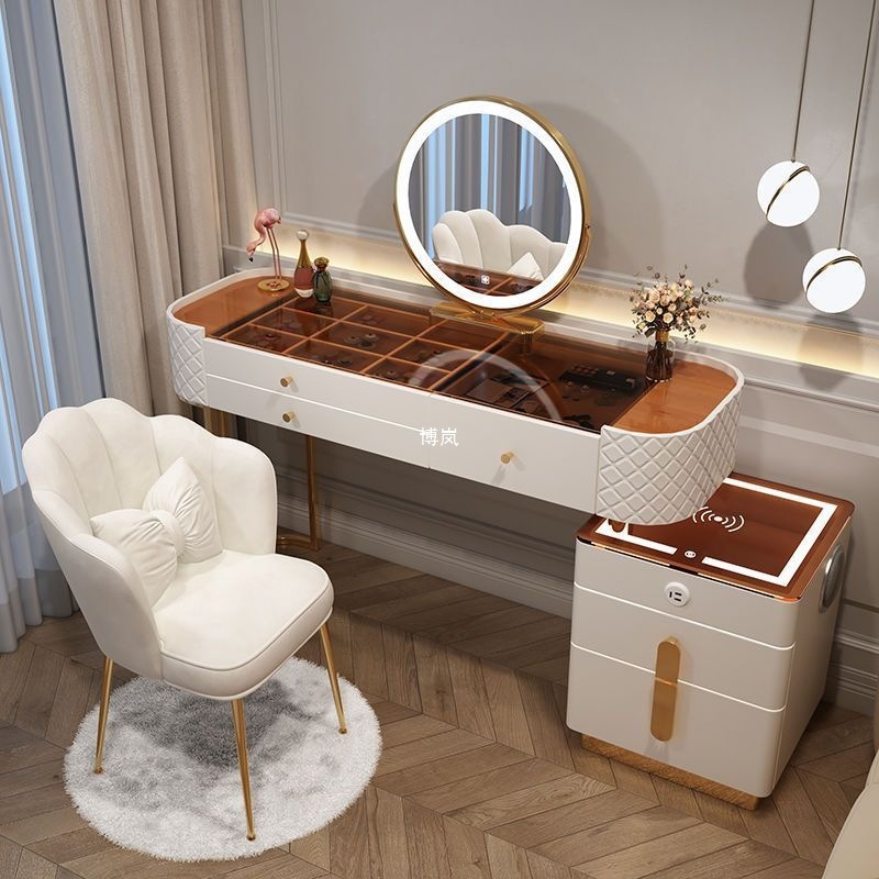 Smart Dressing Table Wireless Charging Light Luxury Nordic Bedroom Dressing Table Modern Simple Multi-Functional Princess Dressing Table