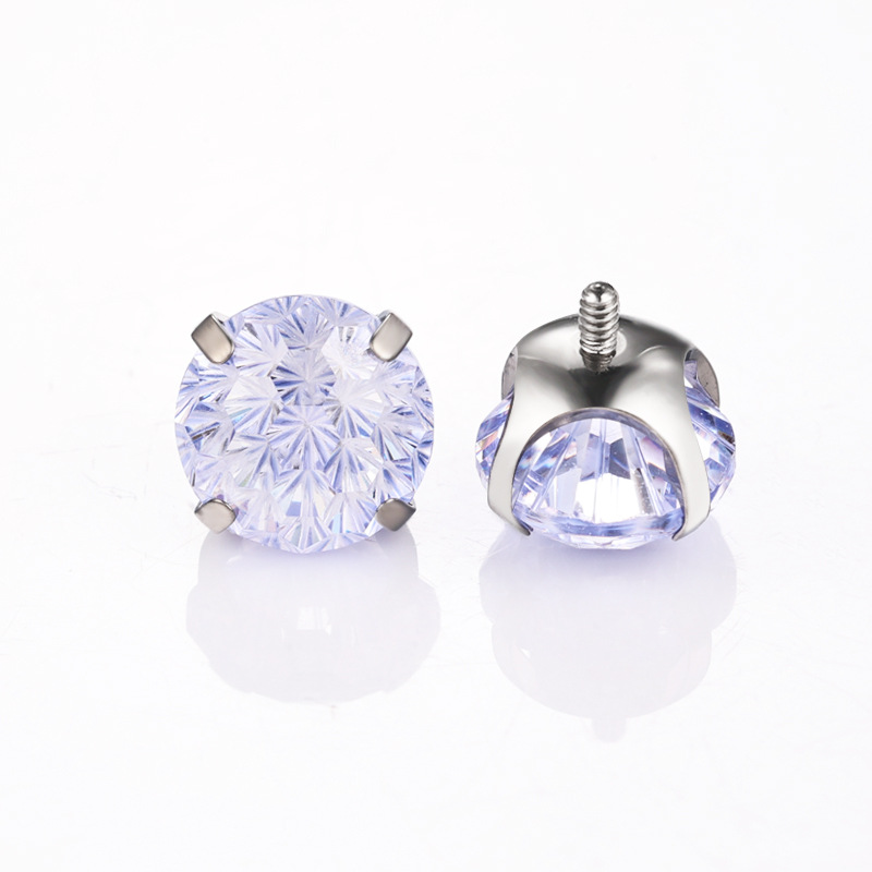 Zesen F136 Titanium Alloy Earring Bowl Bottom Gradient Fireworks Cut Round Bottom Heart Fireworks Zirconium G23 Titanium Earring Nail detail image 9