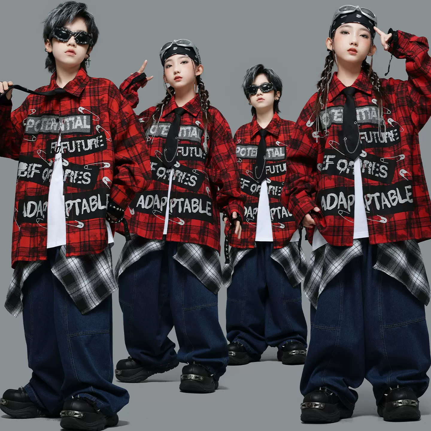 儿童街舞演出服男童痞帅嘻哈个性衬衫少儿架子鼓服女童爵士舞套装