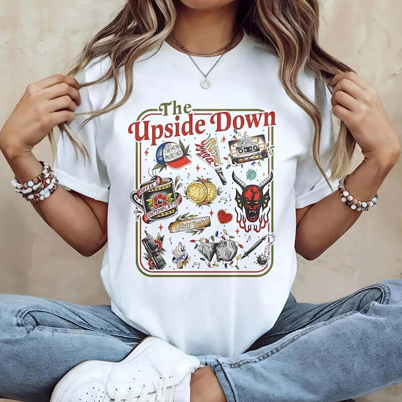 Inverted T-Shirt Funny Woman Man Hawkins Paper-Cut Graphic T-Shirt Stranger Things St5 Inspiration Demogorgo