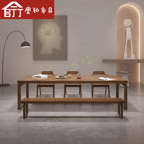 AOB modern simple solid wood dining table wholesale home restaurant rectangular dining table log dining table and chair combination