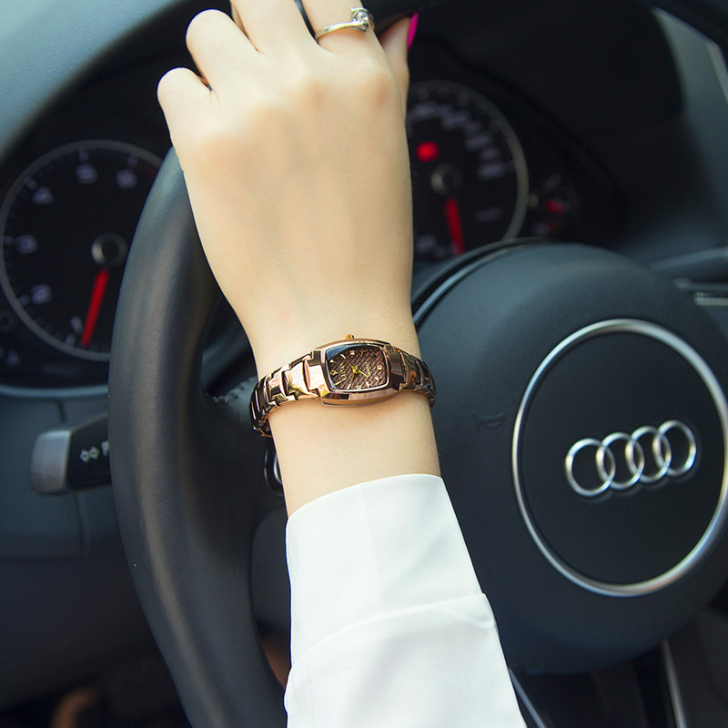 Tungsten Steel Watch Square Women's Waterproof Simple Temperament Women's Watch Student Small Dial Fashionable Women's Quartz Watch