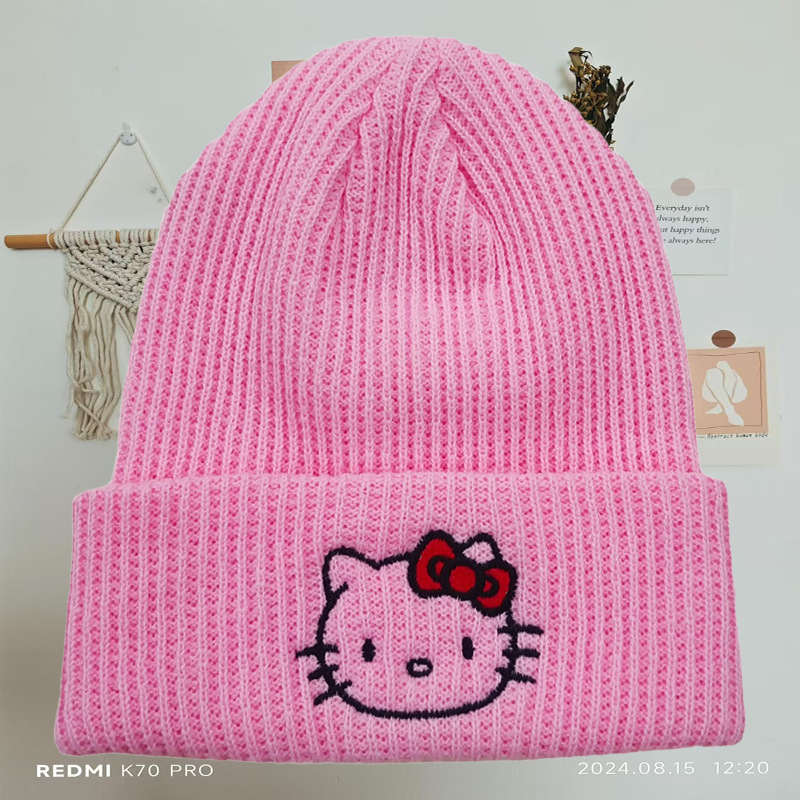 クロスボーダー万能プルオーバー猫暖かい帽子かわいいオリ三刺繍ニット帽シナモンドッグウール帽子クミロ|undefined