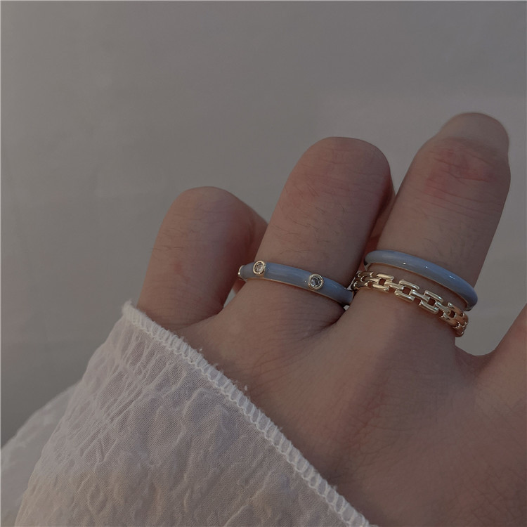 Fashion Round Copper Plating Inlay Artificial Diamond Rings 2 Pieces