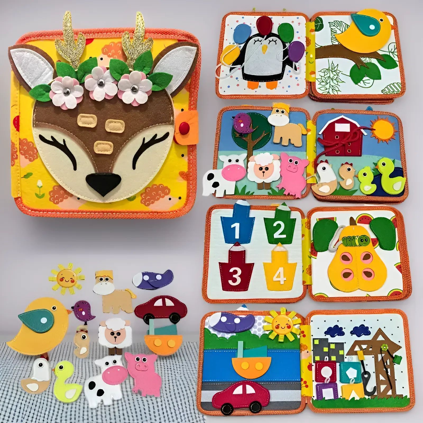 Educación temprana dibujos animados fieltro libro de tela transfronteriza Montessori bebé niños libro tranquilo Desarrollo Inteligencia Rainbow Book 3D ESTÉREO