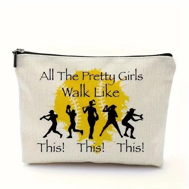 Elementos deportivos de béisbol bolsas de maquillaje impresas para chicas de béisbol bolsas portátiles de baño regalos para los amantes del béisbol