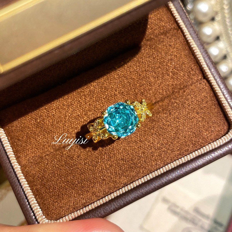 八角千禧玫瑰切帕拉伊巴项链女轻奢高碳钻蝴蝶戒指紫钻黄金色套装|undefined
