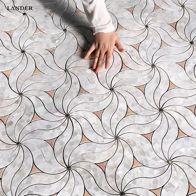 六边形风车大理石水刀轻奢贝壳搭配高端家装工装酒店工程地砖墙砖