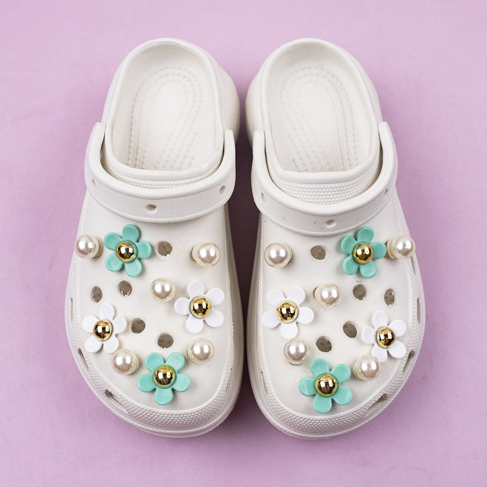 Transfronterizo nuevos zapatos agujero accesorios DIY resina girasol cinco pétalos perla Decoración Accesorios hebilla extraíble