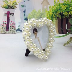 新款歐式高級感相框 珍珠鑲鑽3寸心形正方形擺台大頭照兒童相框