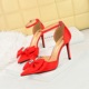 9863-H33 European and American style high heels for women's shoes, shallow mouthed pointed hollow satin bow tie, one line with high heels sandals