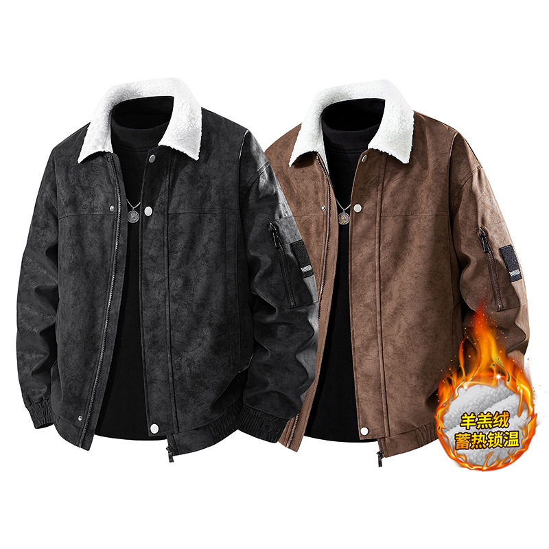 Autumn and Winter New Style Lamb Wool Lapel Men's Suede Leather Jacket Retro Youth Loose Coat Cross-Border Exclusive Trendy